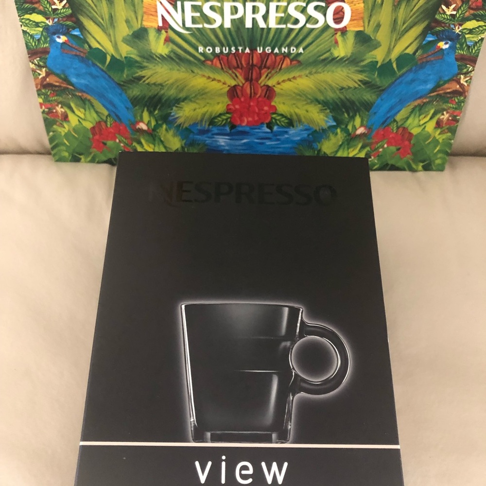 Nespresso set, glass espresso cups S Steel saucers